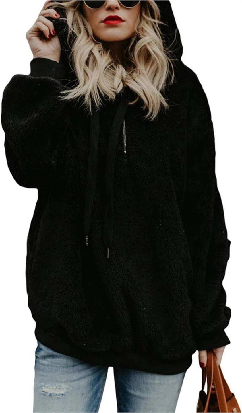 Passionate Adventure Womens Black Fur Hoodie