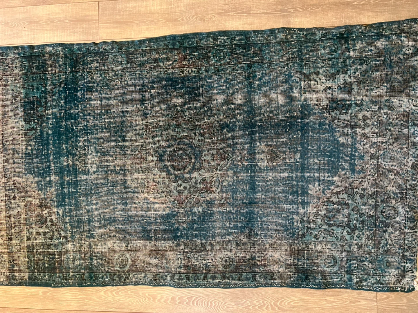 Teal-Blue Turkish Vintage Over-Dyed Area Rug - photo 3