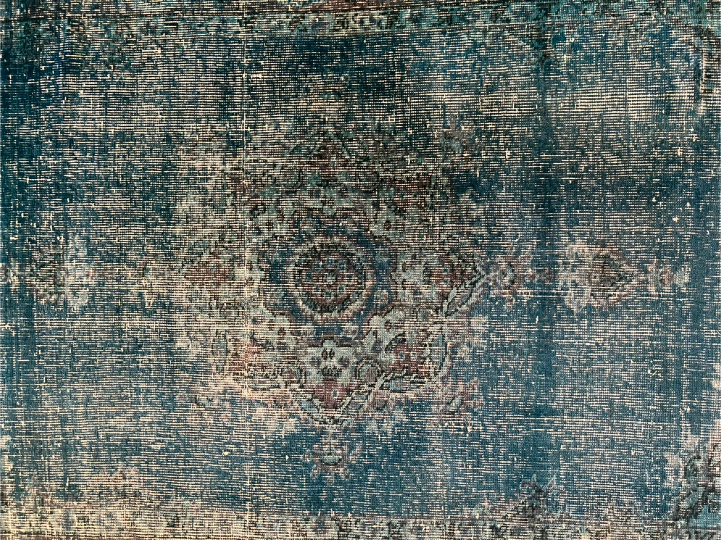 Teal-Blue Turkish Vintage Over-Dyed Area Rug - photo 2