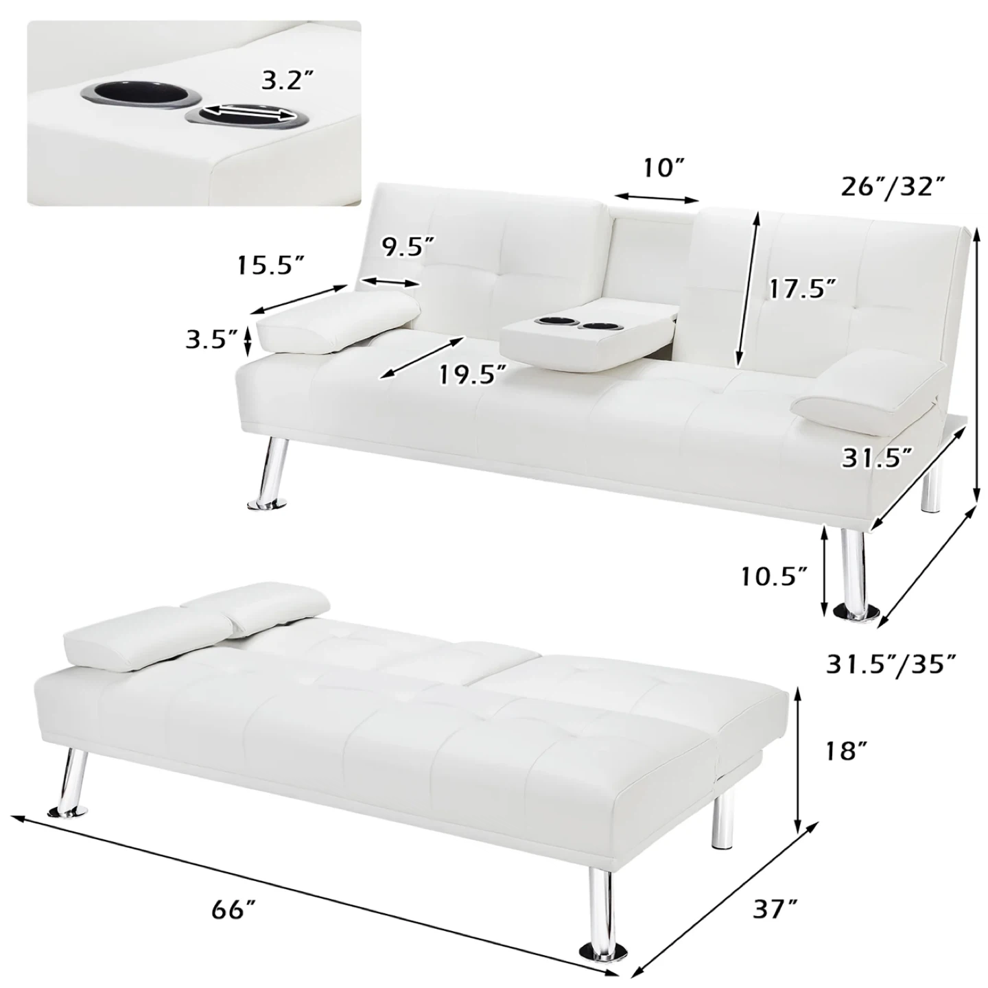Grey Futon Sofa Bed with Cup Holders - photo 3