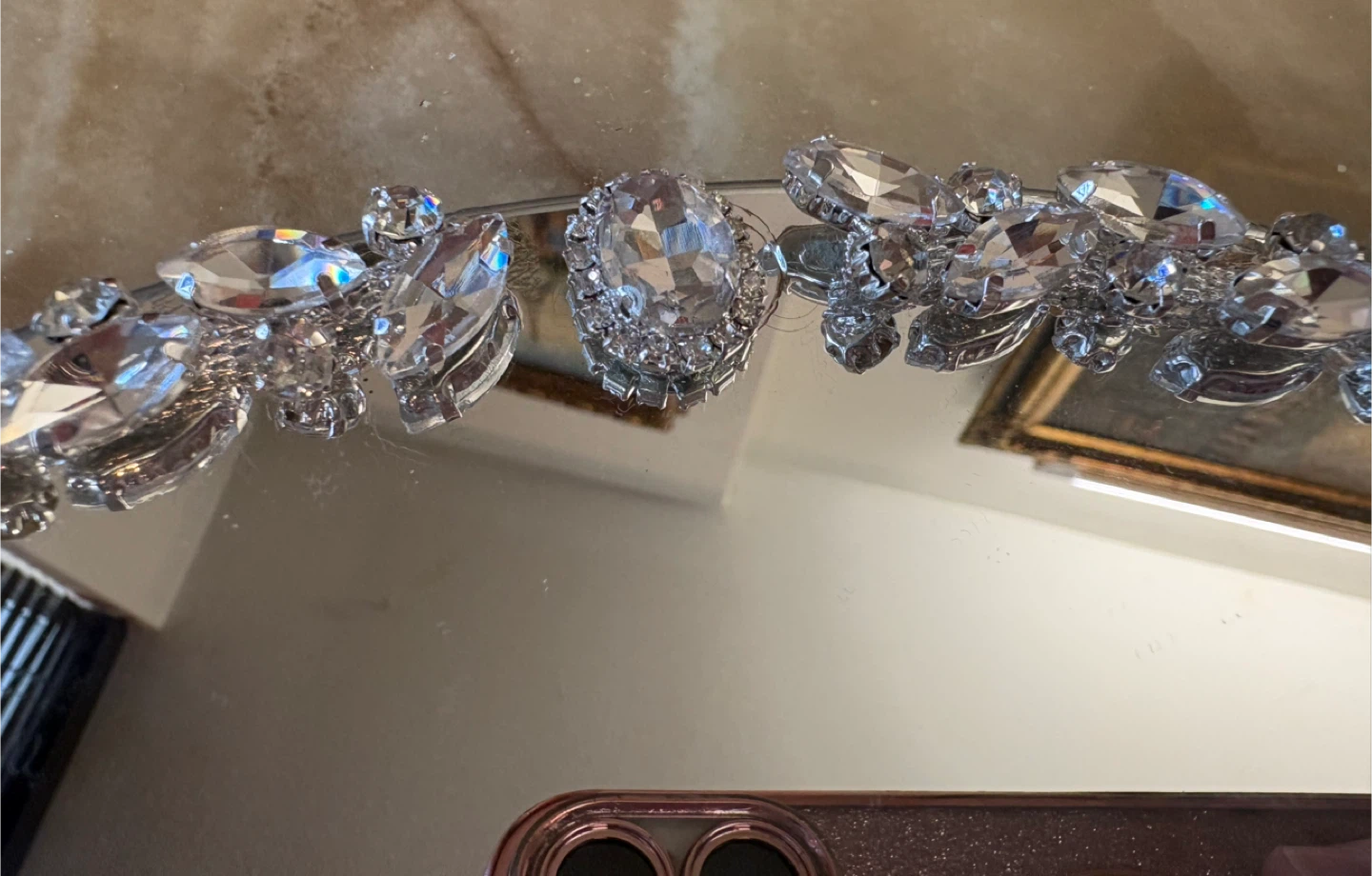 Round mirror tray with silver glass crystal rhinestone trim - photo 2