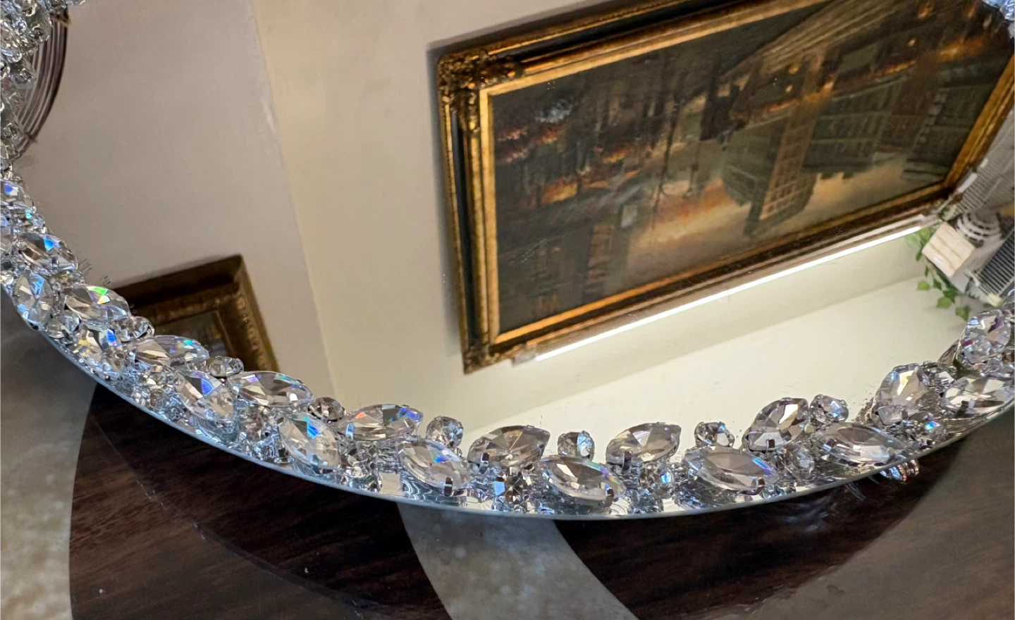 Round mirror tray with silver glass crystal rhinestone trim - photo 5