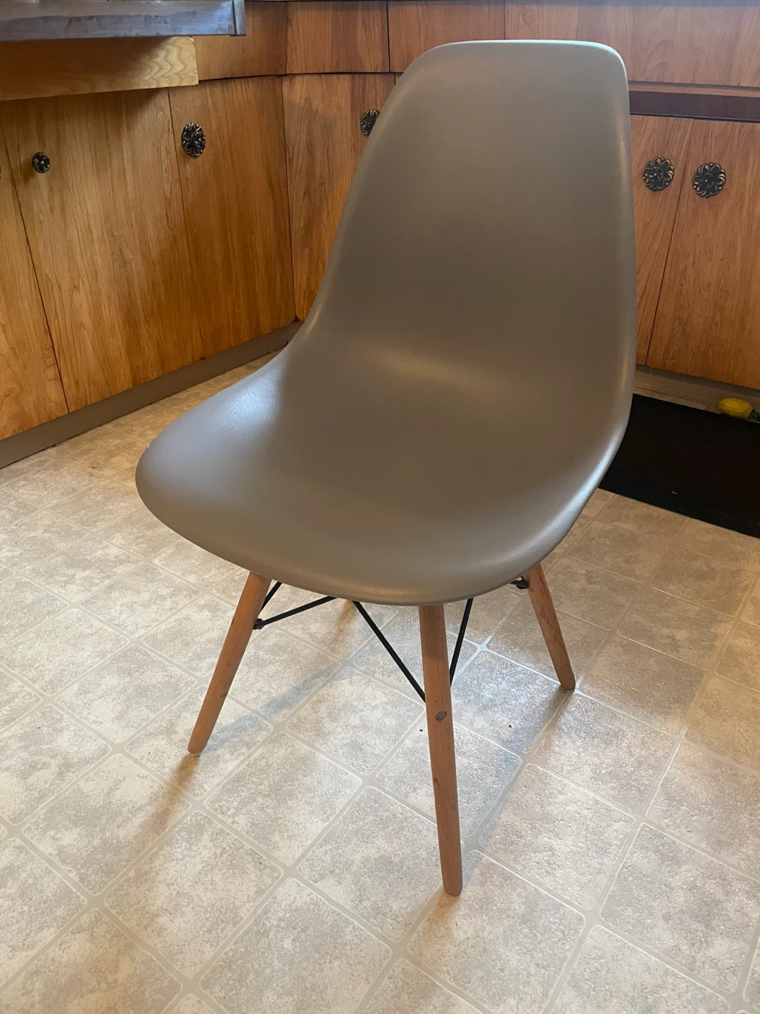 Round Wooden Dining Table with 4 Gray Chairs - photo 2