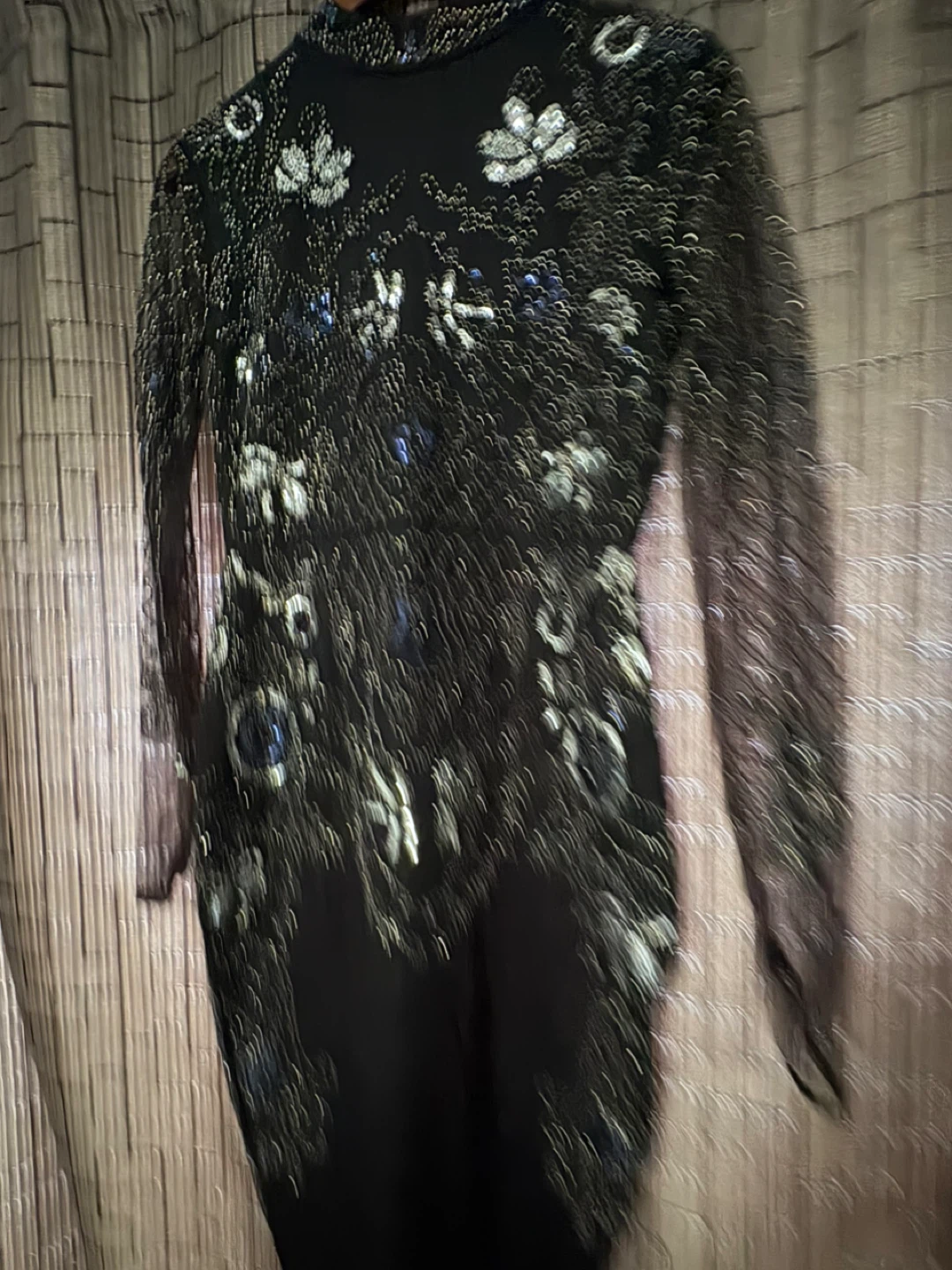 Black beaded long sleeve dress