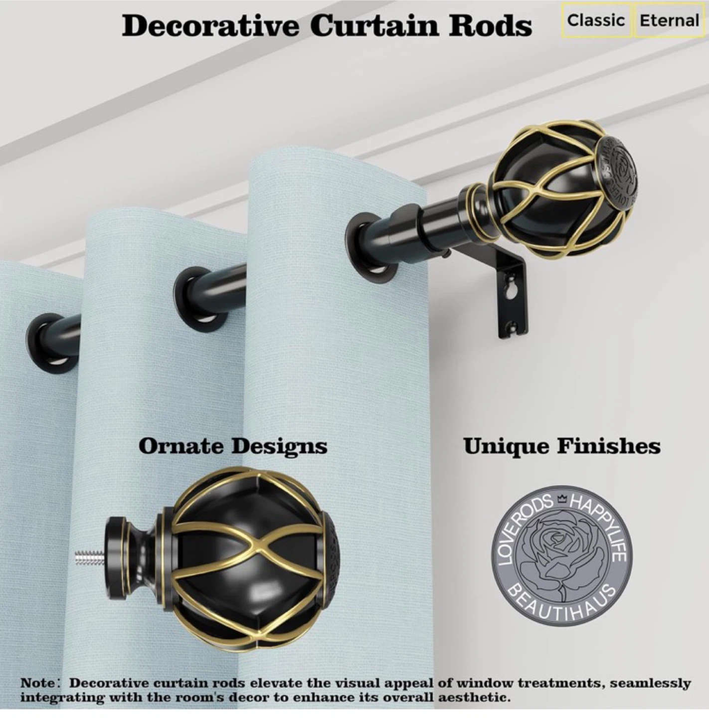 Beautihause Decorative Curtain Rod