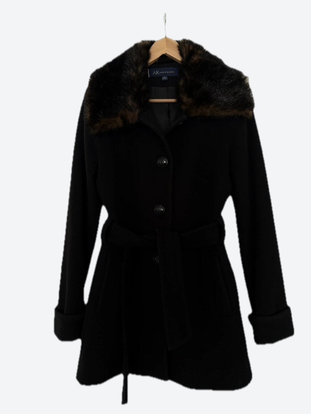 Black Coat with Fur Collar - Anne Klein 80% wool blend - photo 2