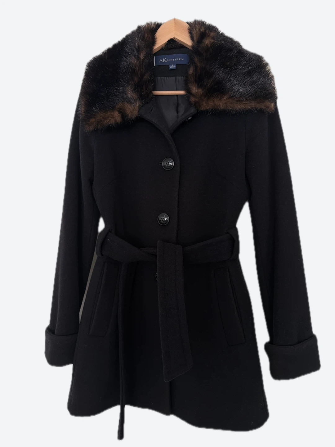 Black Coat with Fur Collar - Anne Klein 80% wool blend