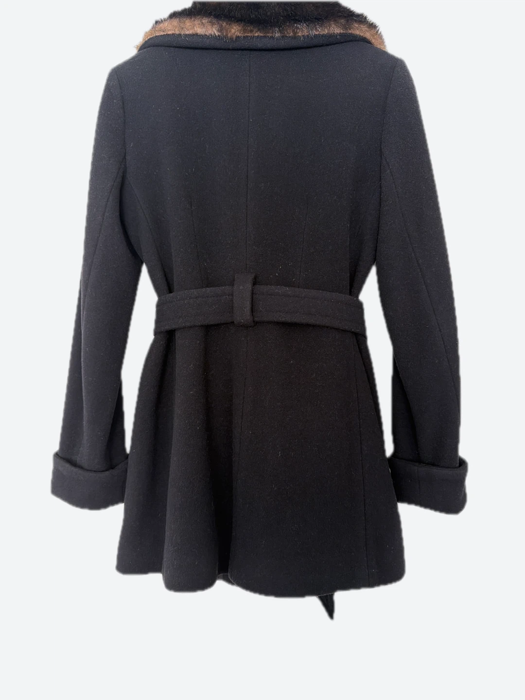 Black Coat with Fur Collar - Anne Klein 80% wool blend - photo 4