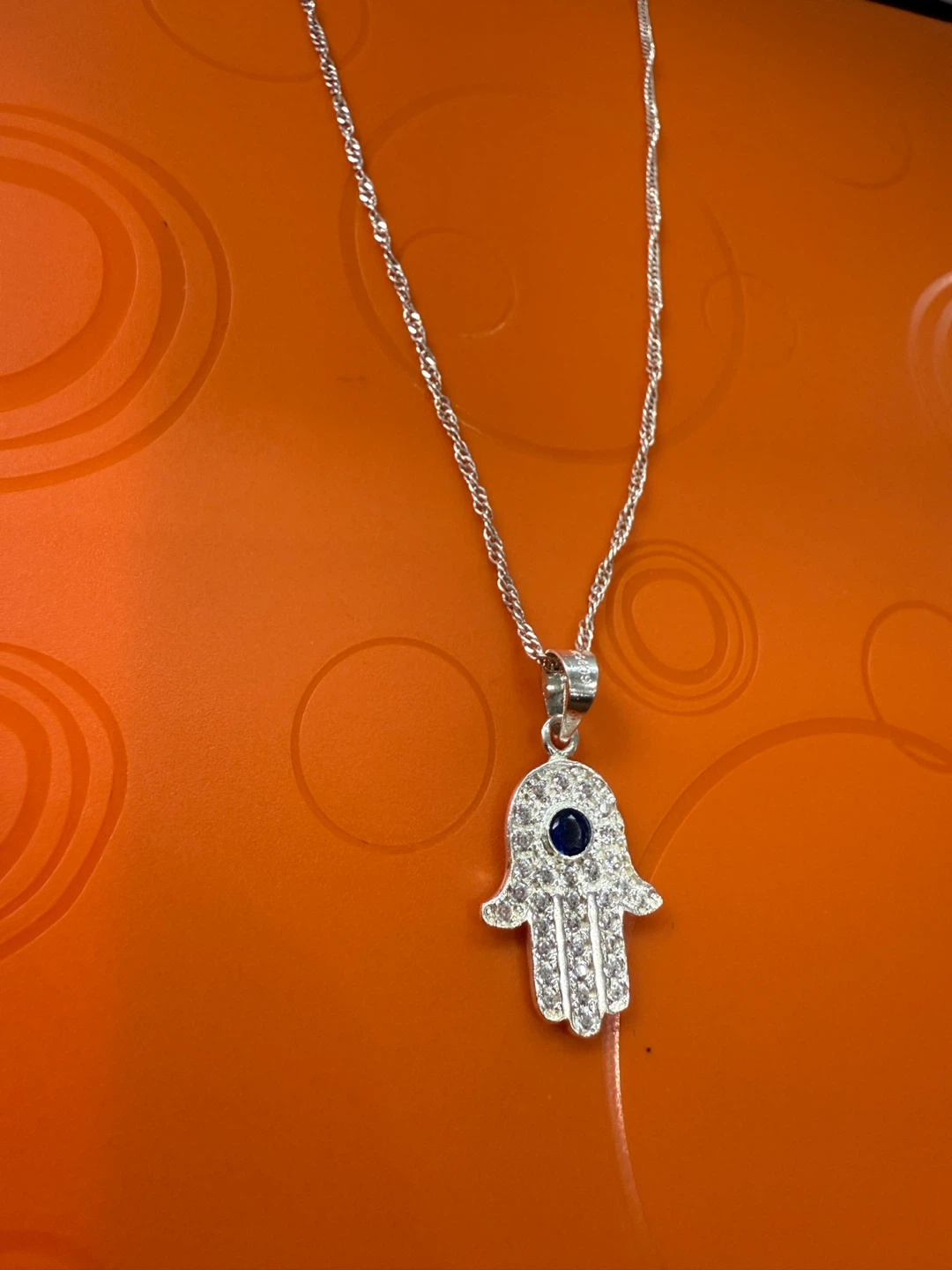 Hamsa Hand Necklace, Silver