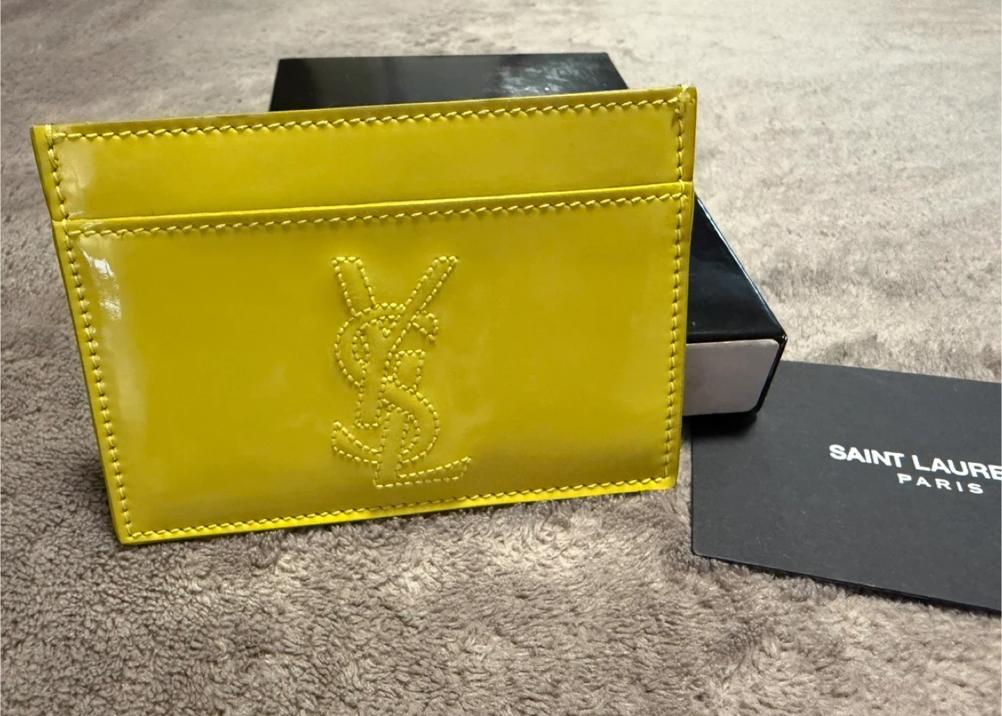Saint Laurent YSL Belle De Jour Card Case Patent Citron