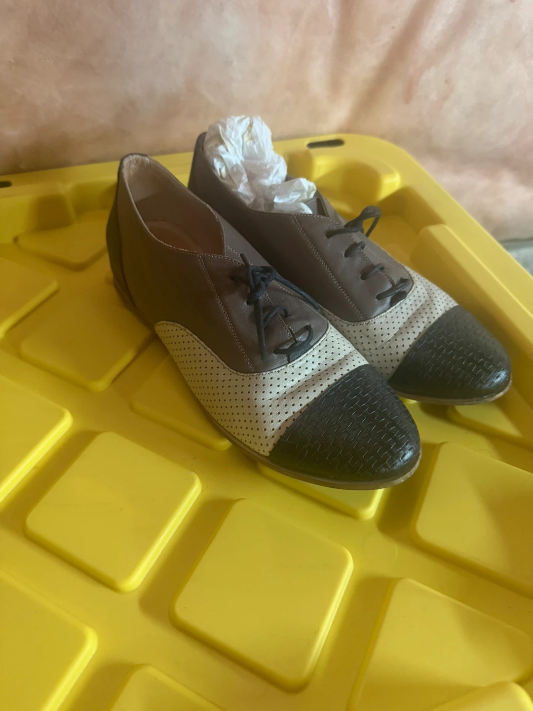 Brown & Cream Leather Oxford Shoes - photo 2