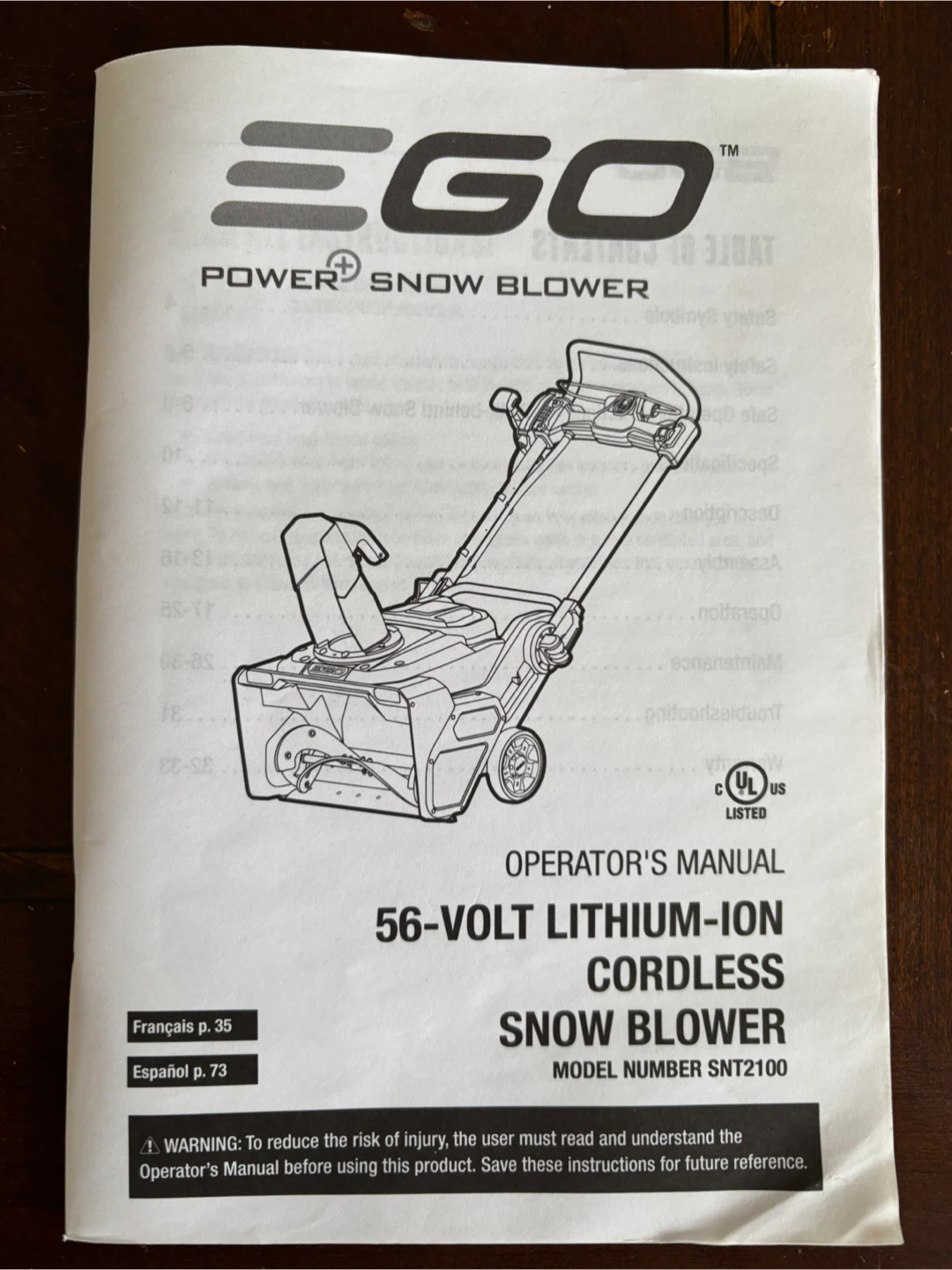 EGO 56-Volt Cordless Snow Blower SNT2100 - photo 2