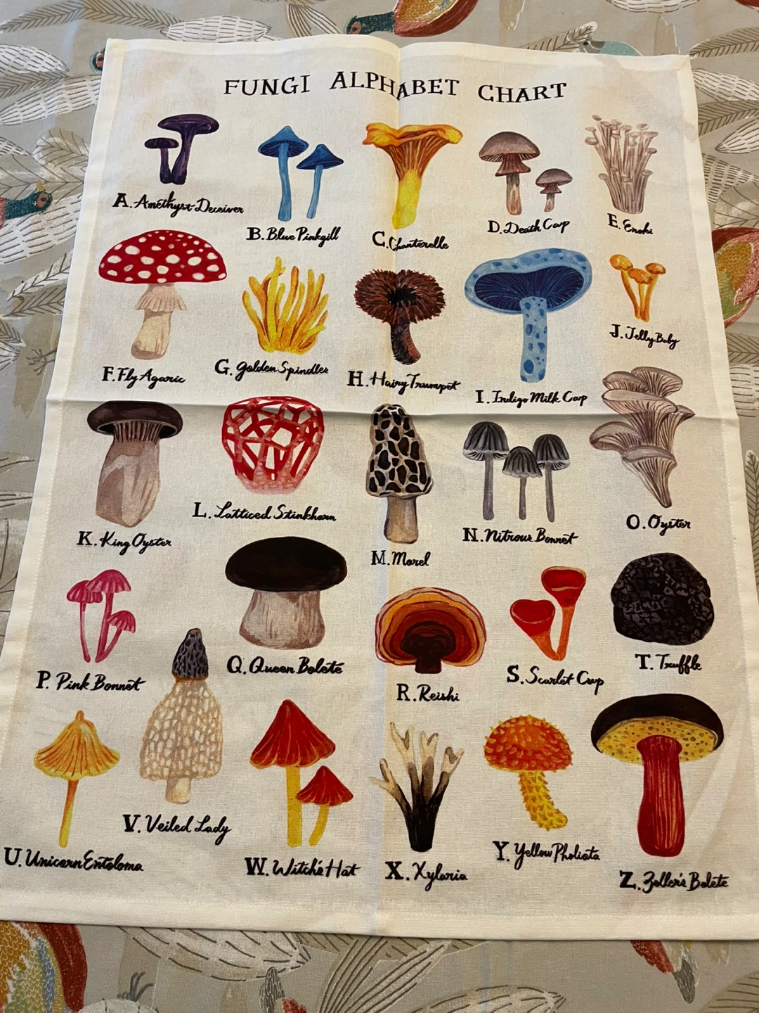 Abbott Funghi Alphabet Chart Tea Towel NEW
