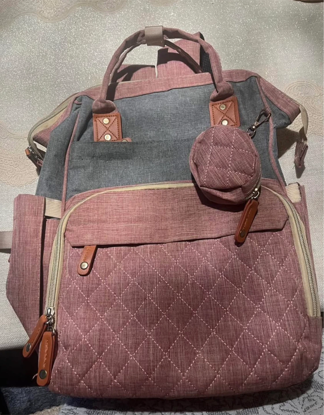 Lamroro Diaper Bag Backpack - Rose & Grey - photo 3