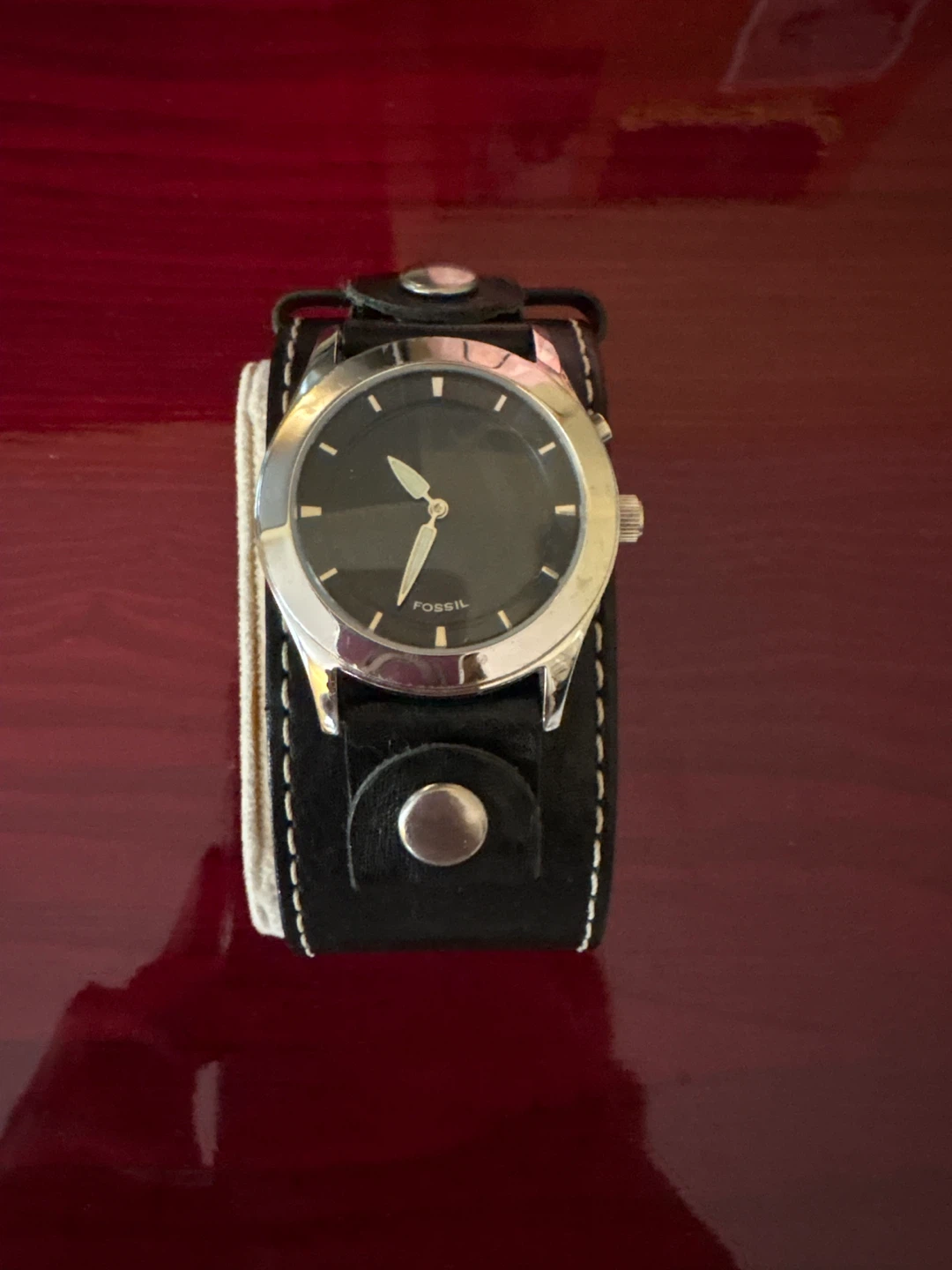 Fossil Watch with Black Leather Cuff