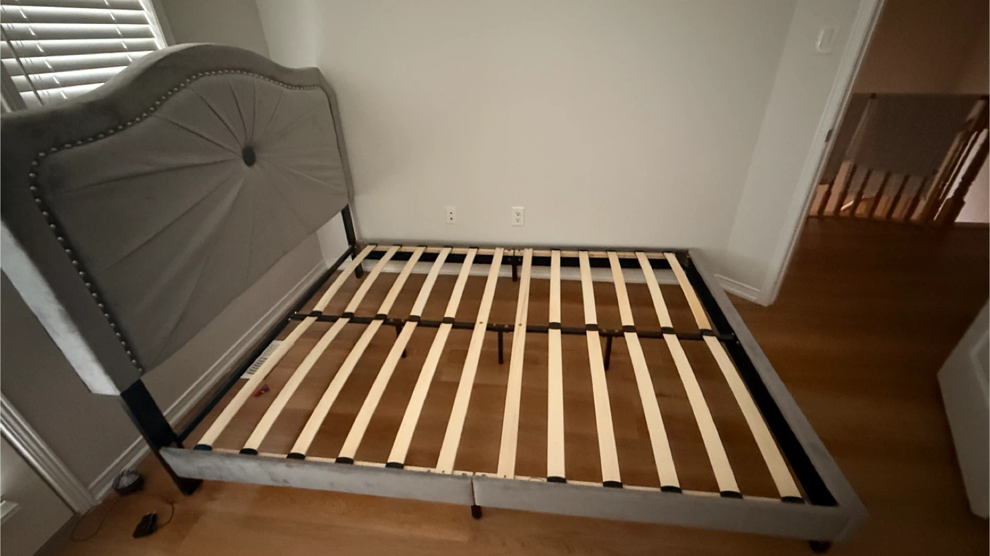 Queen Size Grey Velvet Platform Bed Frame - Excellent Condition