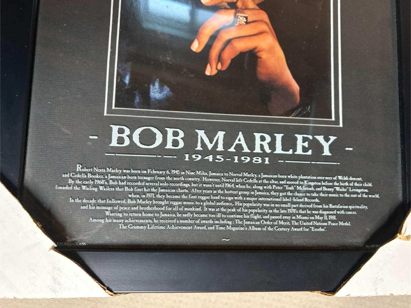 Bob Marley Etched Glass Framed Print - photo 3