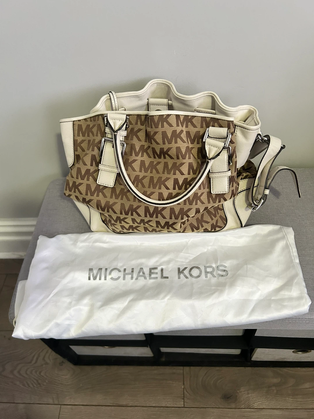 Michael Kors Beige/Brown MK Logo Satchel