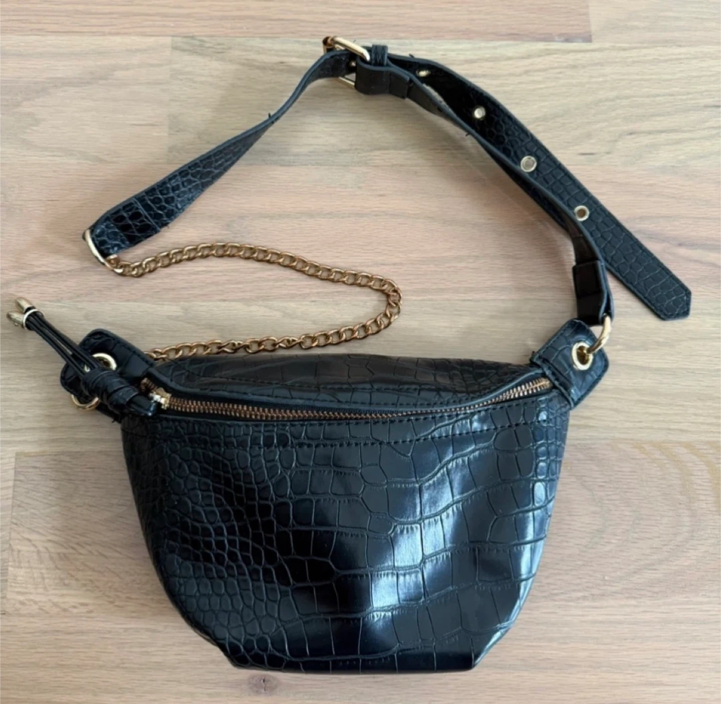 Black Croc Embossed Belt Bag