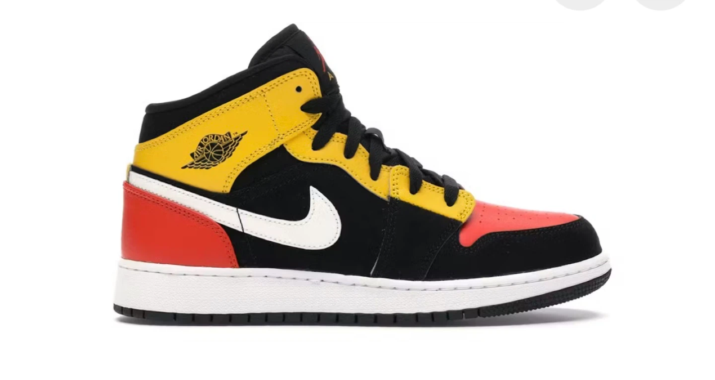 Air Jordan 1 Mid, Black/Taxi/White, Size 7