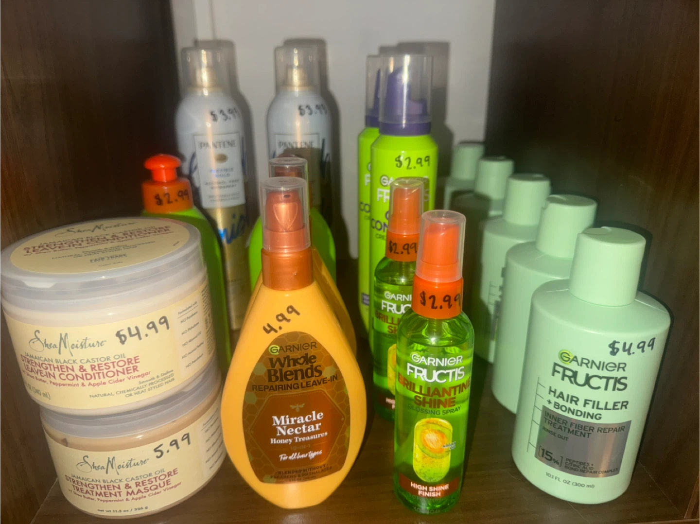 Hair Products: Shea Moisture, Garnier, Pantene