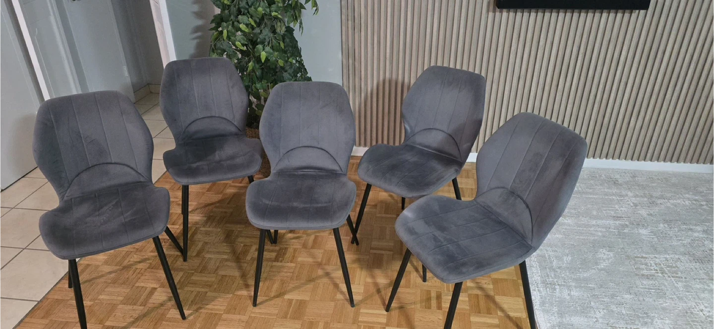 Set of 4 Grey Velvet Dining Chairs