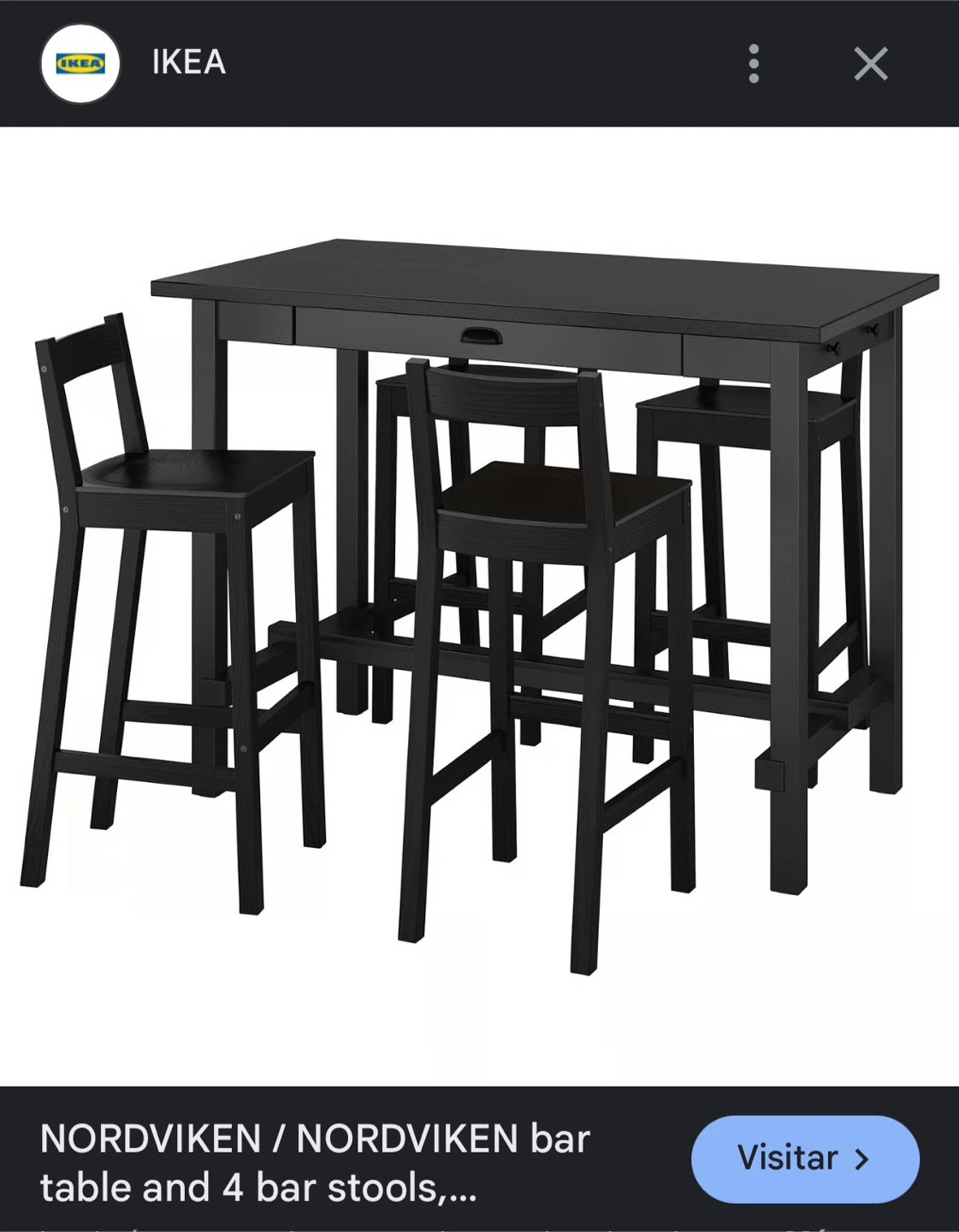 IKEA Nordviken Bar Table & 2 Stools - Black