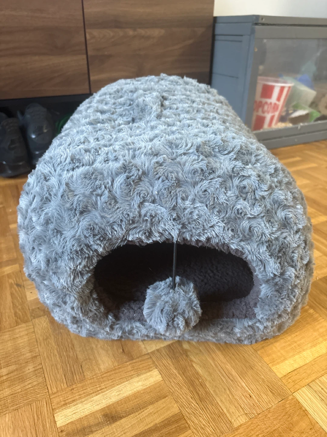 Grey Plush Pet Cave Bed