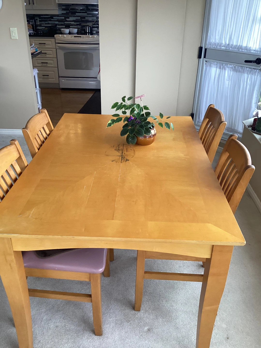 Imperfect wood dining table with 6 chairs