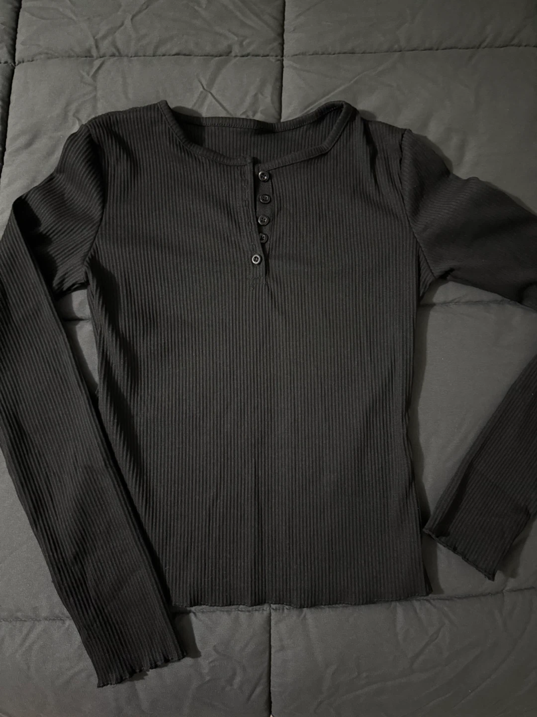Dazy Black Ribbed Long Sleeve Top - Size S - photo 4