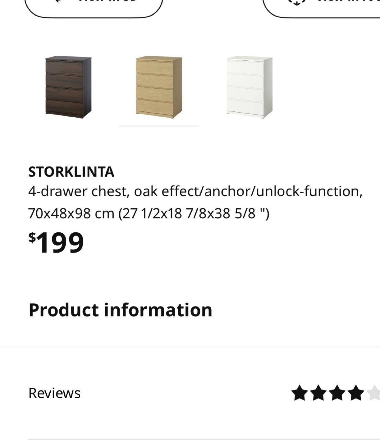 IKEA STORKLINTA 4-Drawer Chest - Oak Effect