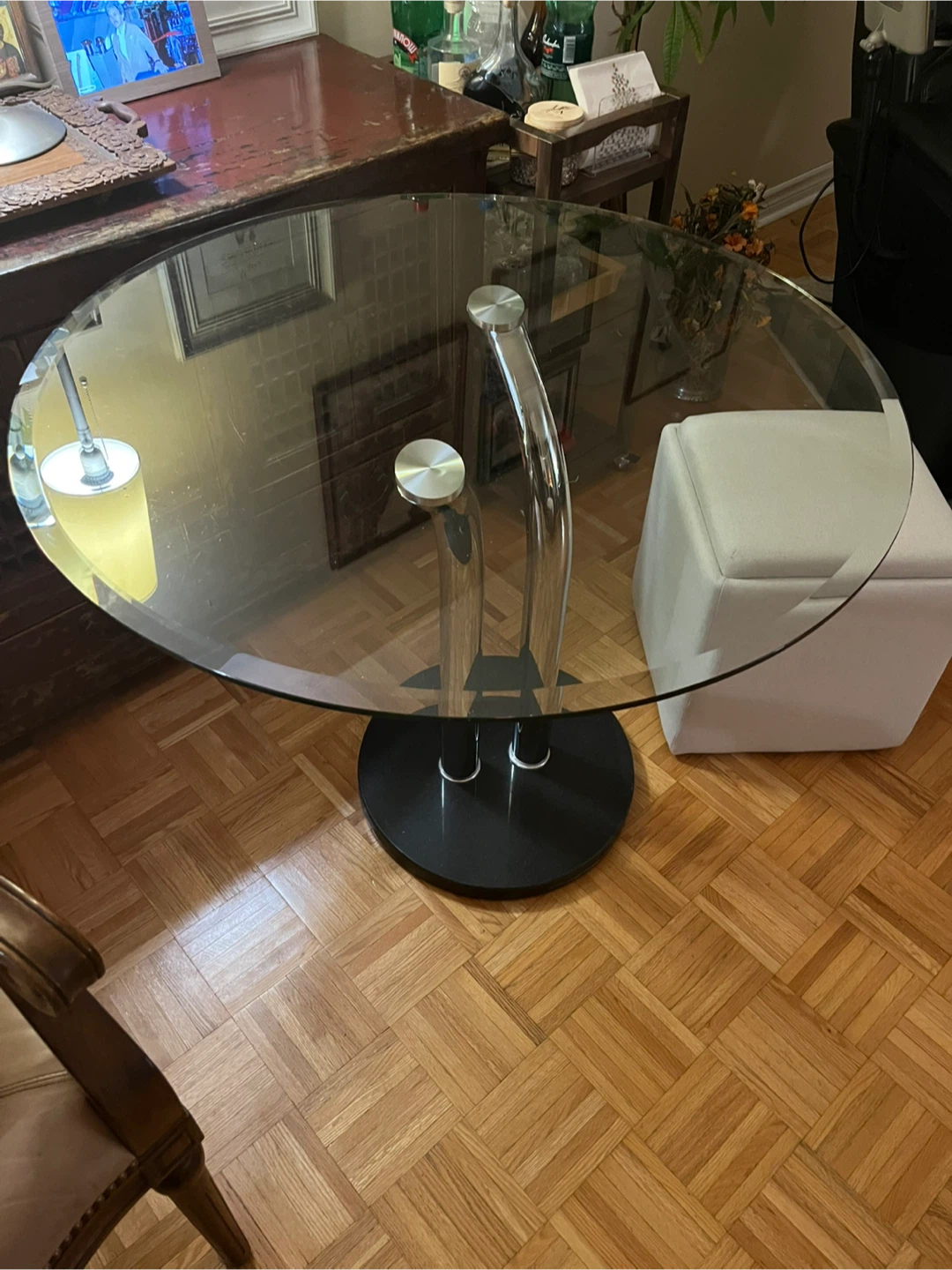 Glass Top Round Dining Table