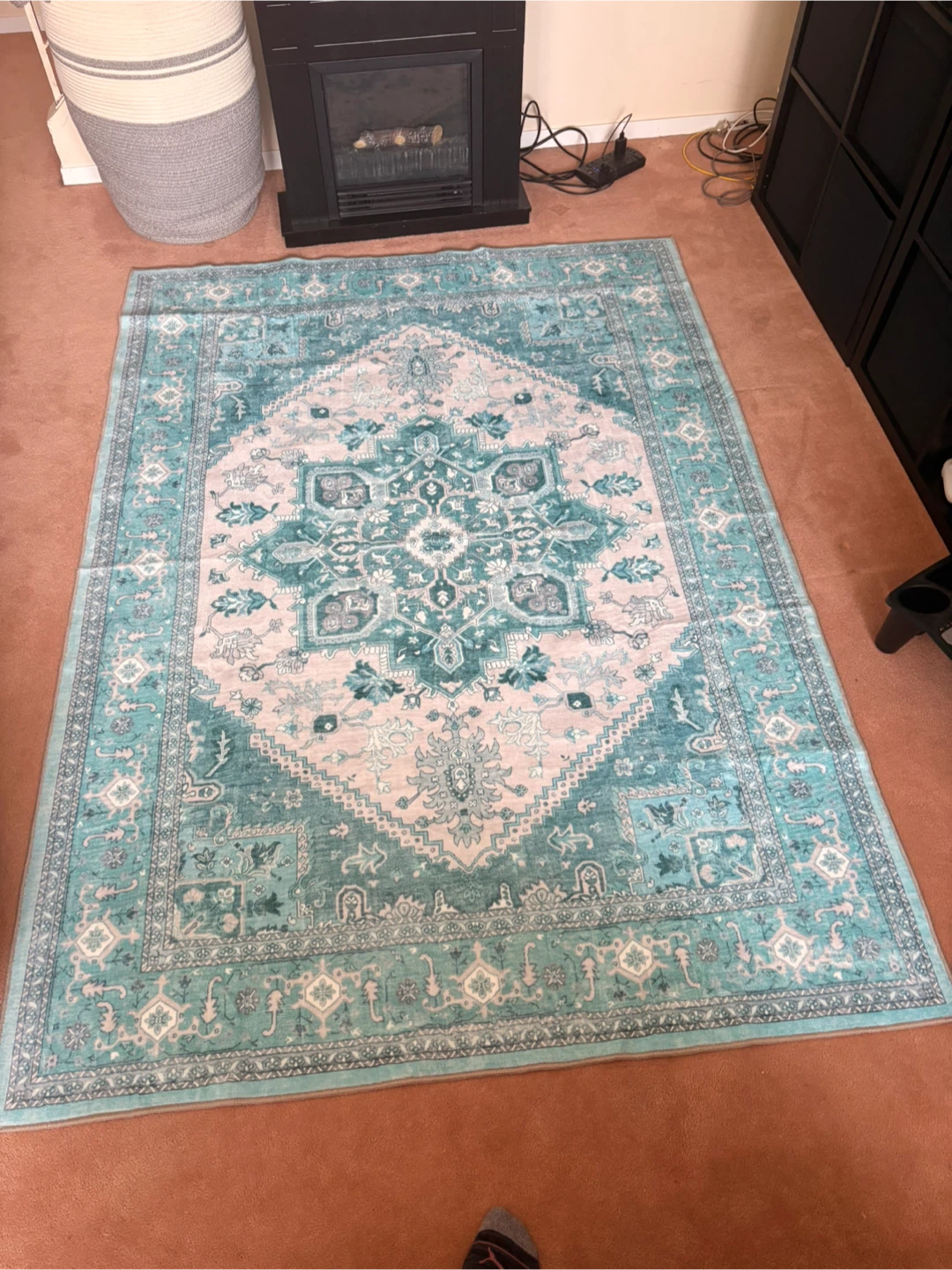 Area Rug - Teal & Beige