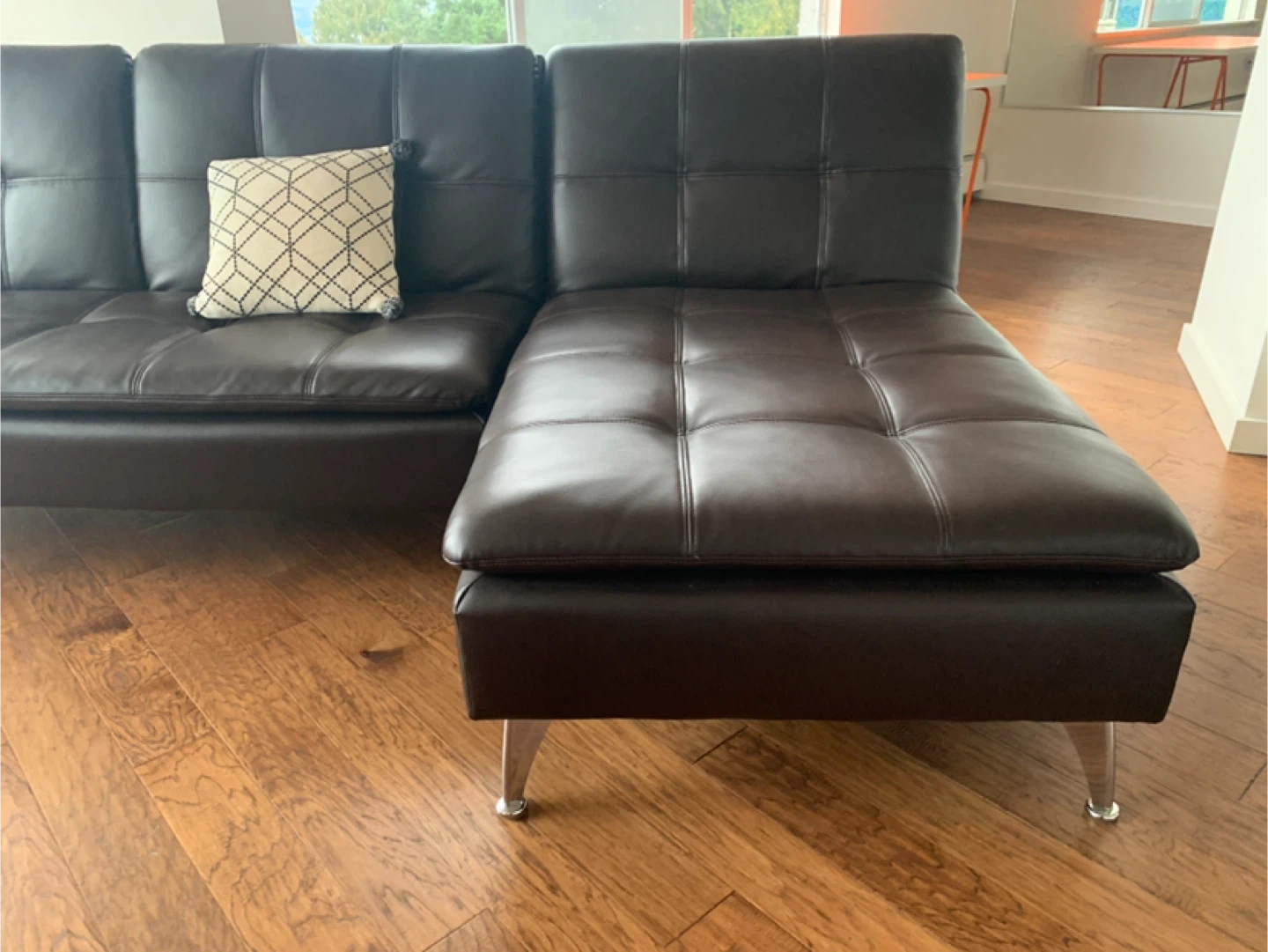 Black Faux Leather Sectional Sofa bed - photo 2