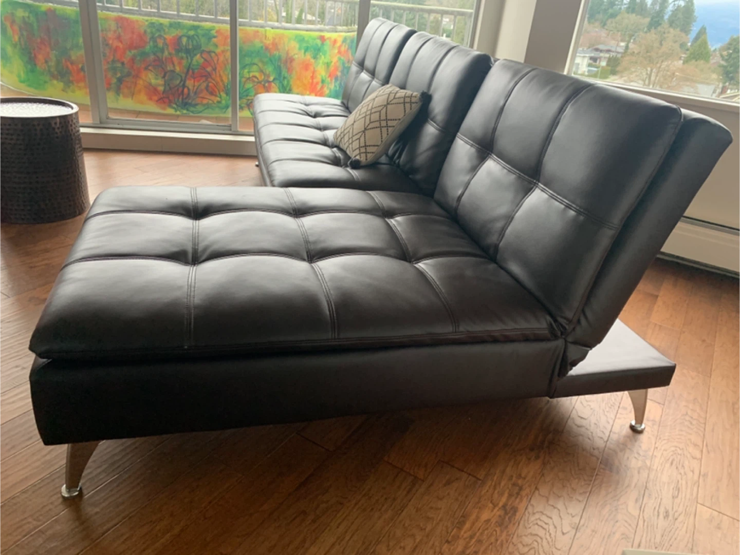 Black Faux Leather Sectional Sofa bed - photo 3