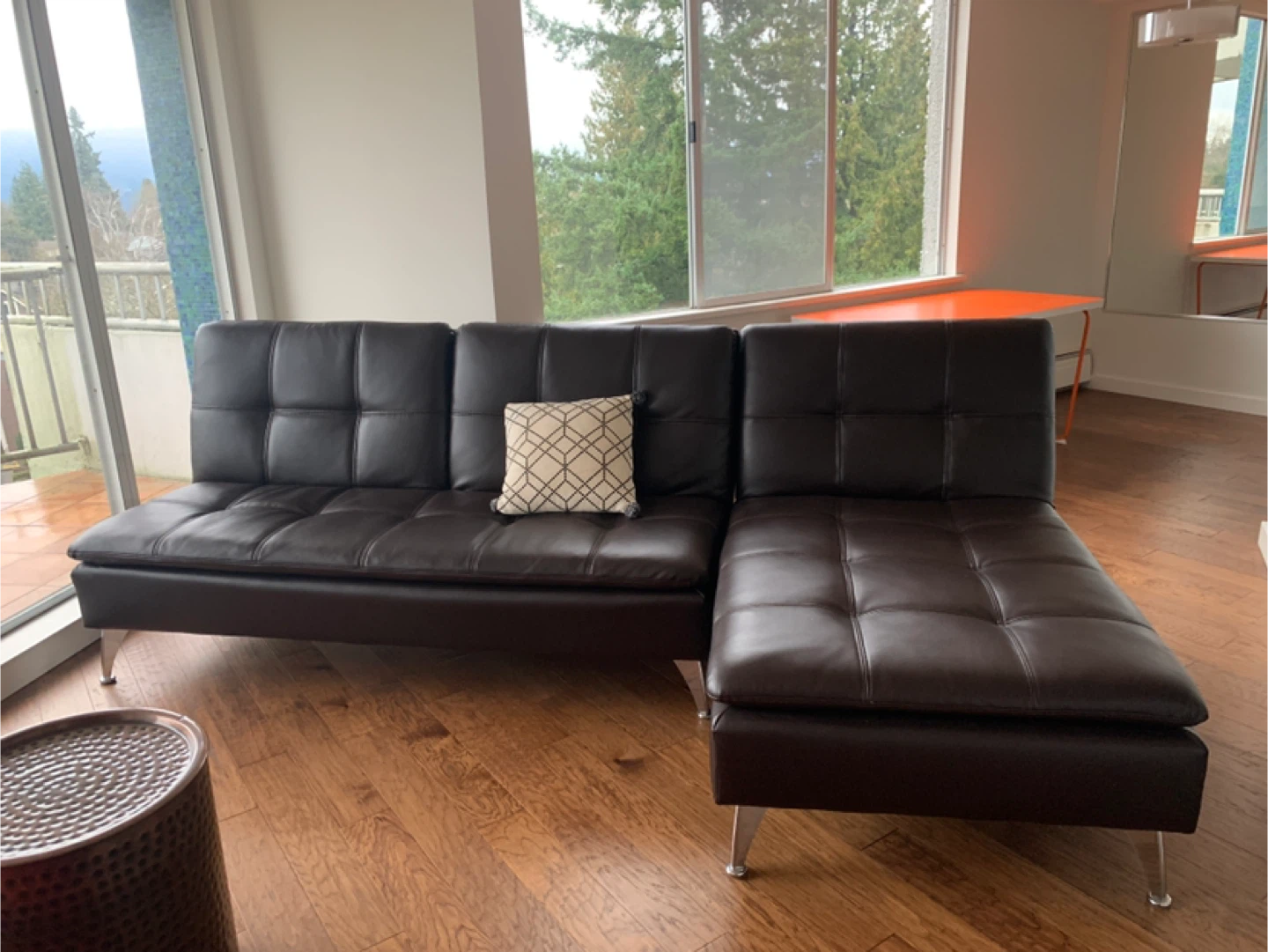 Black Faux Leather Sectional Sofa bed