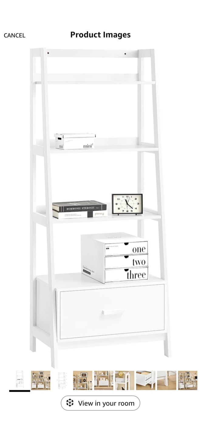 White Ladder Shelf with Drawer
