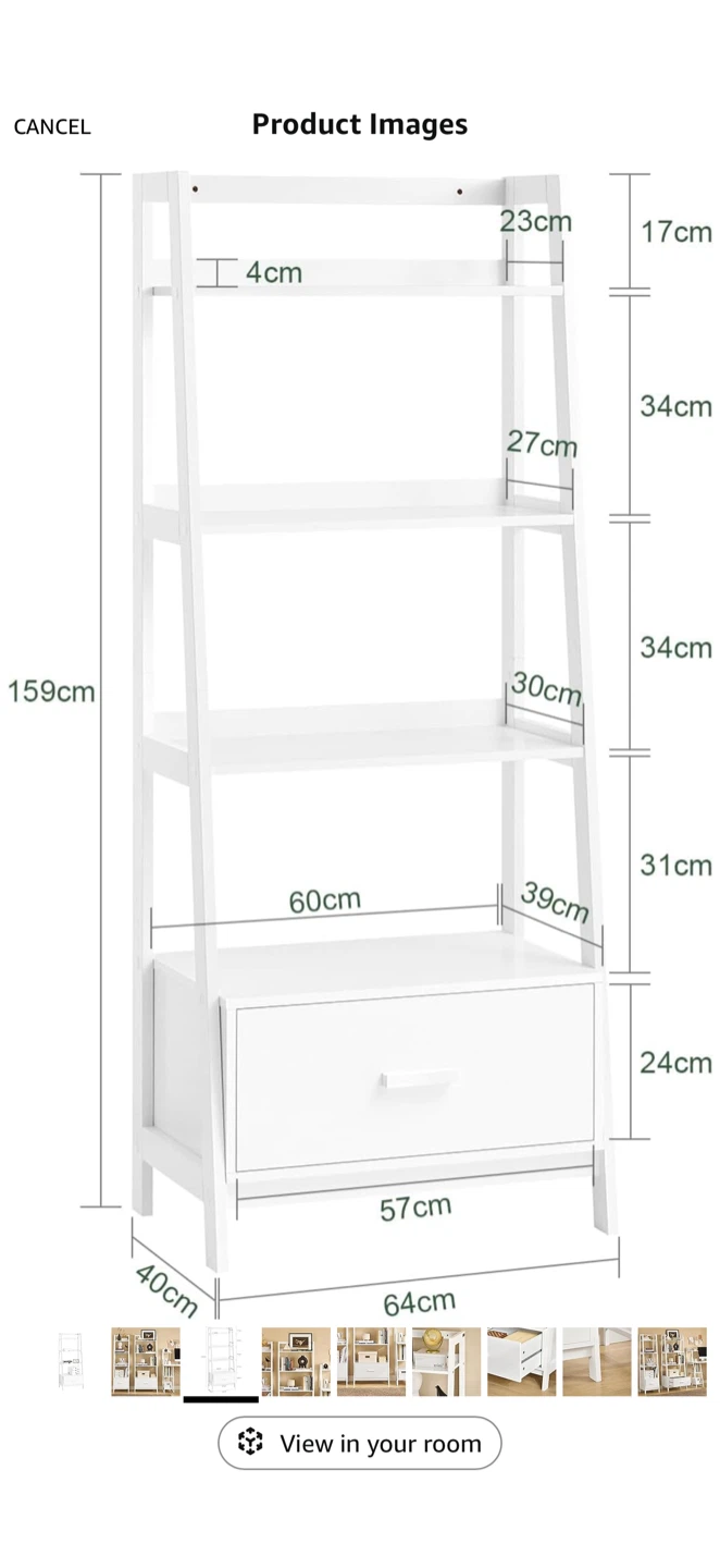 White Ladder Shelf with Drawer - photo 2