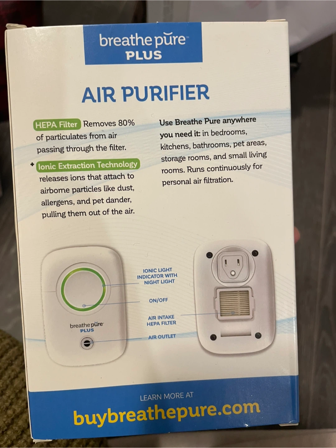 Breathe Pure Plus Portable Plug-in Air Purifier - NEW - photo 3