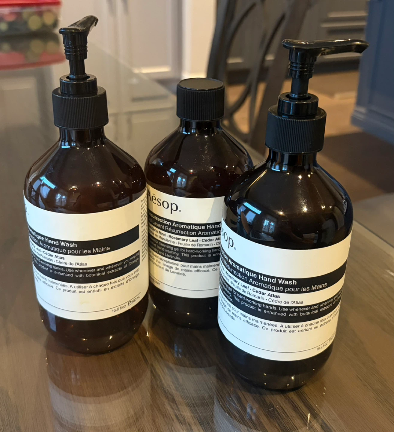 Empty Aesop hand soaps for staging or decor