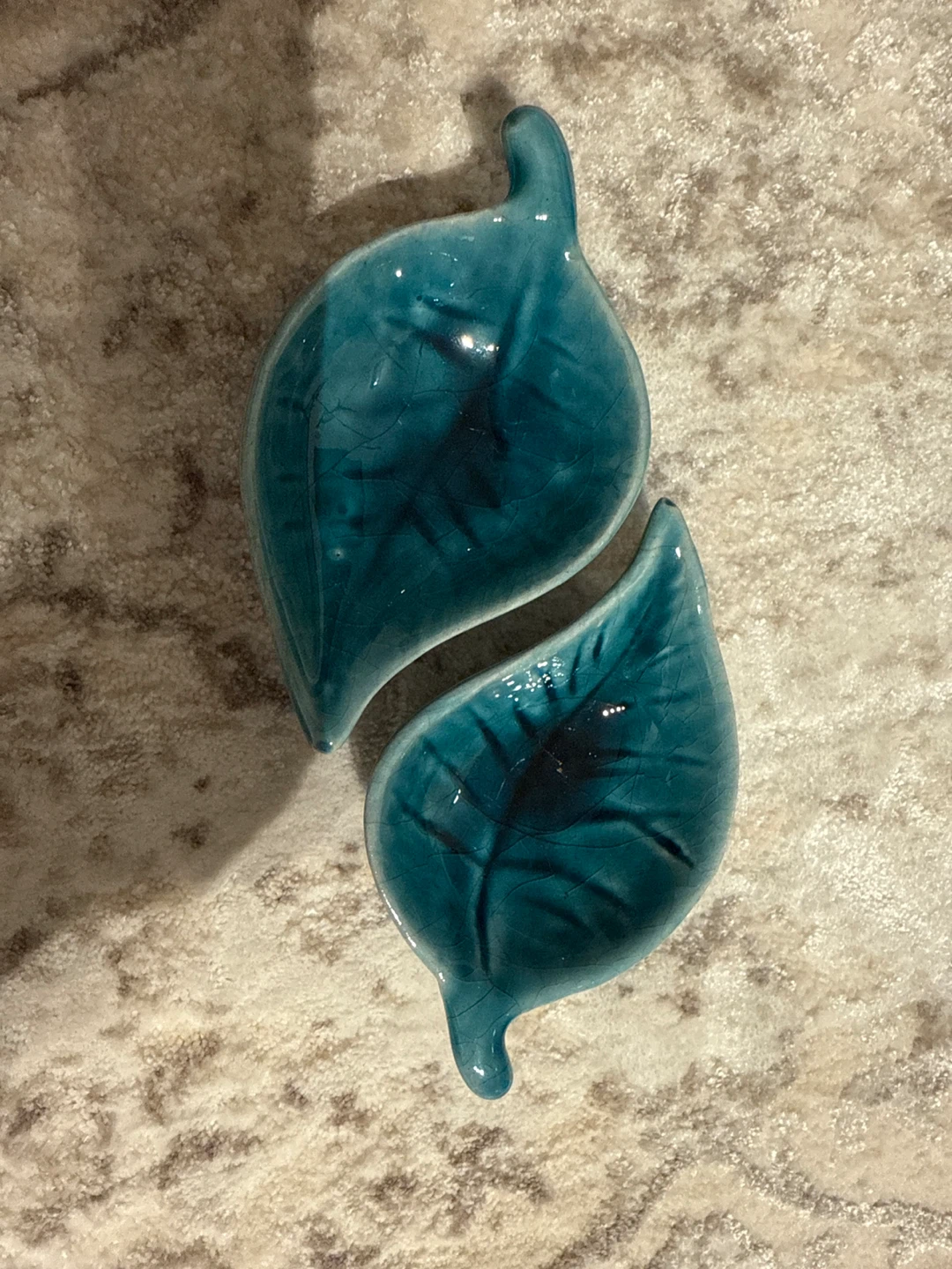 Teal Ceramic Leaf Dishes