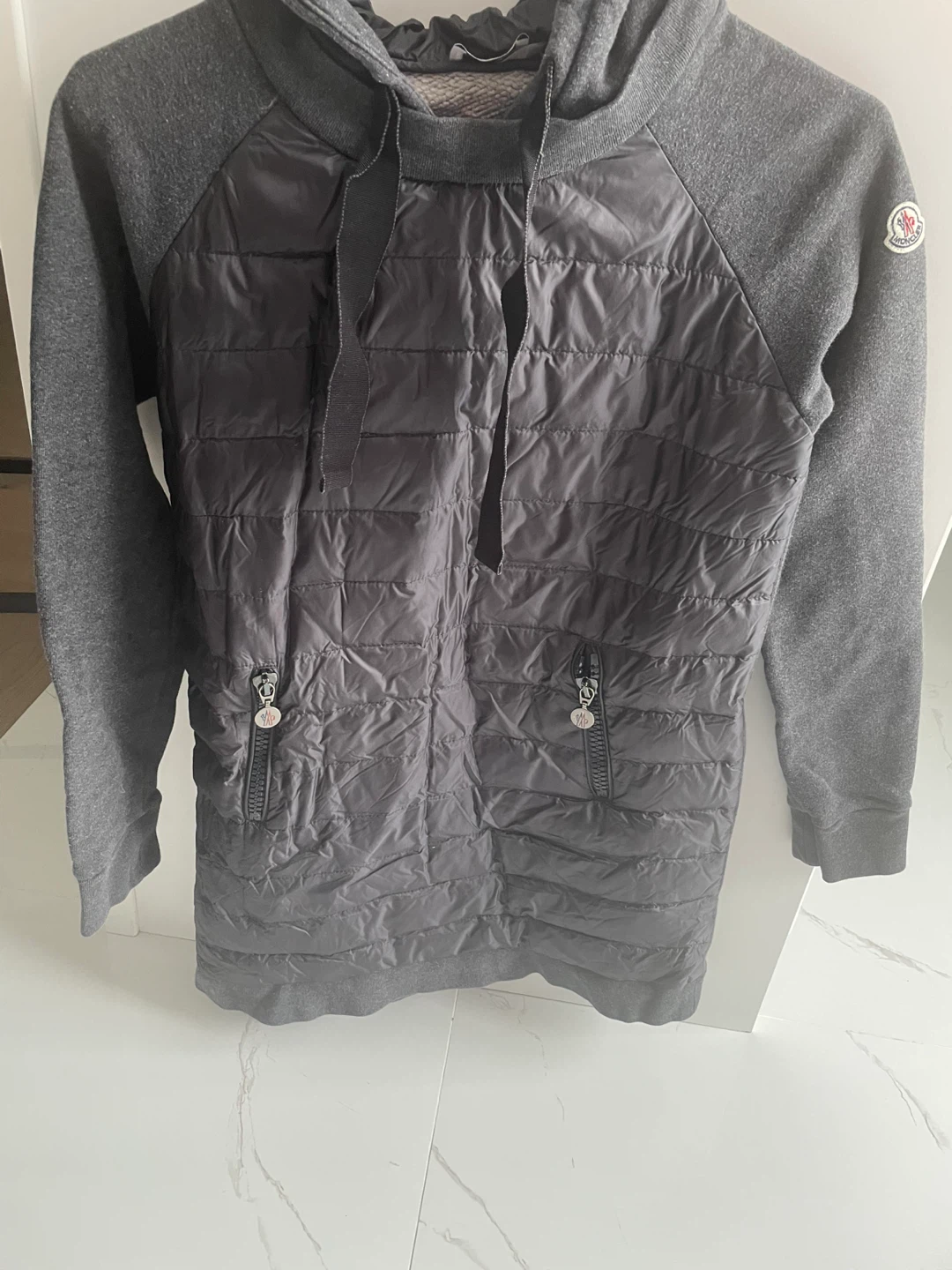 Moncler Grey Padded Hoodie - Size medium