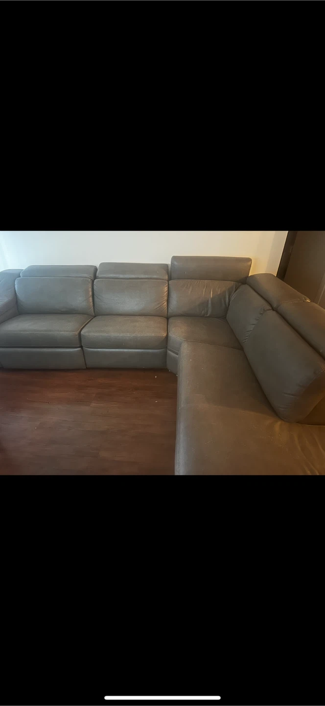 Leather Sectional Sofa - Grey - photo 2
