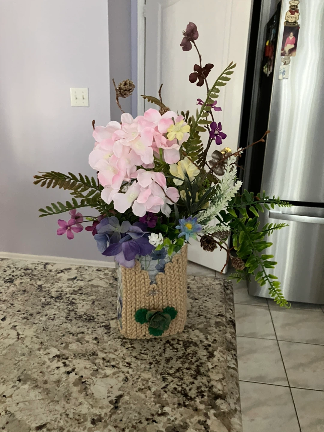 Floral Arrangement with Knitted Vase