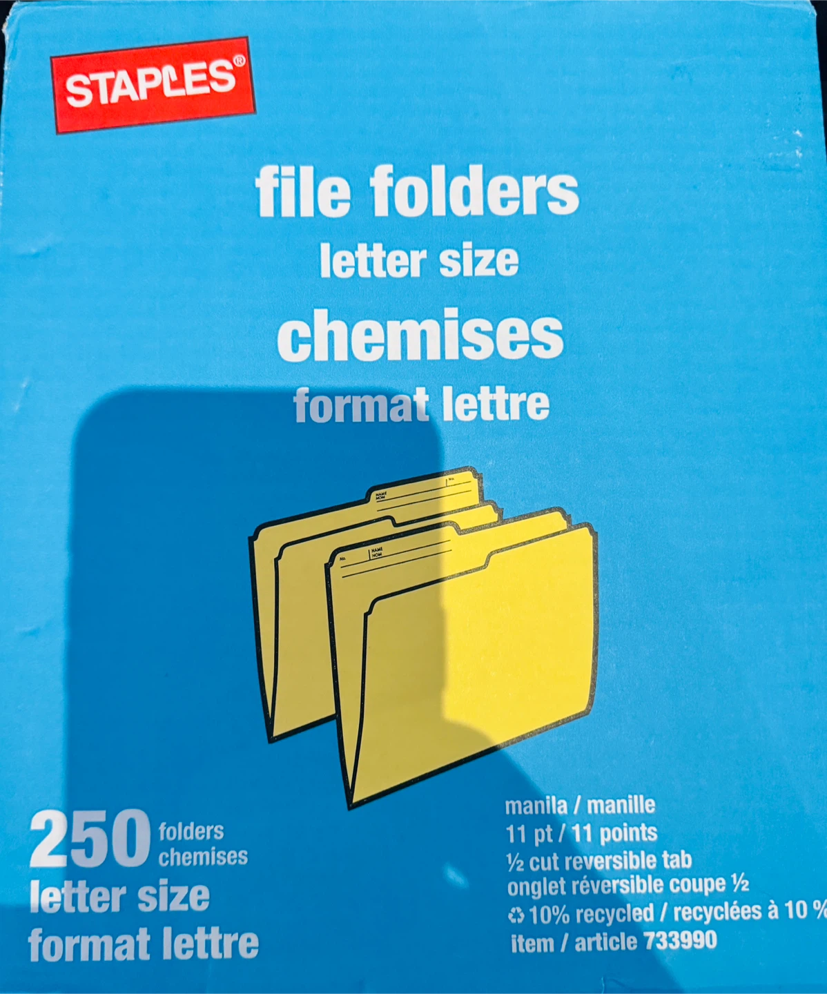 Staples File Folders - Letter Size, 250 Count
