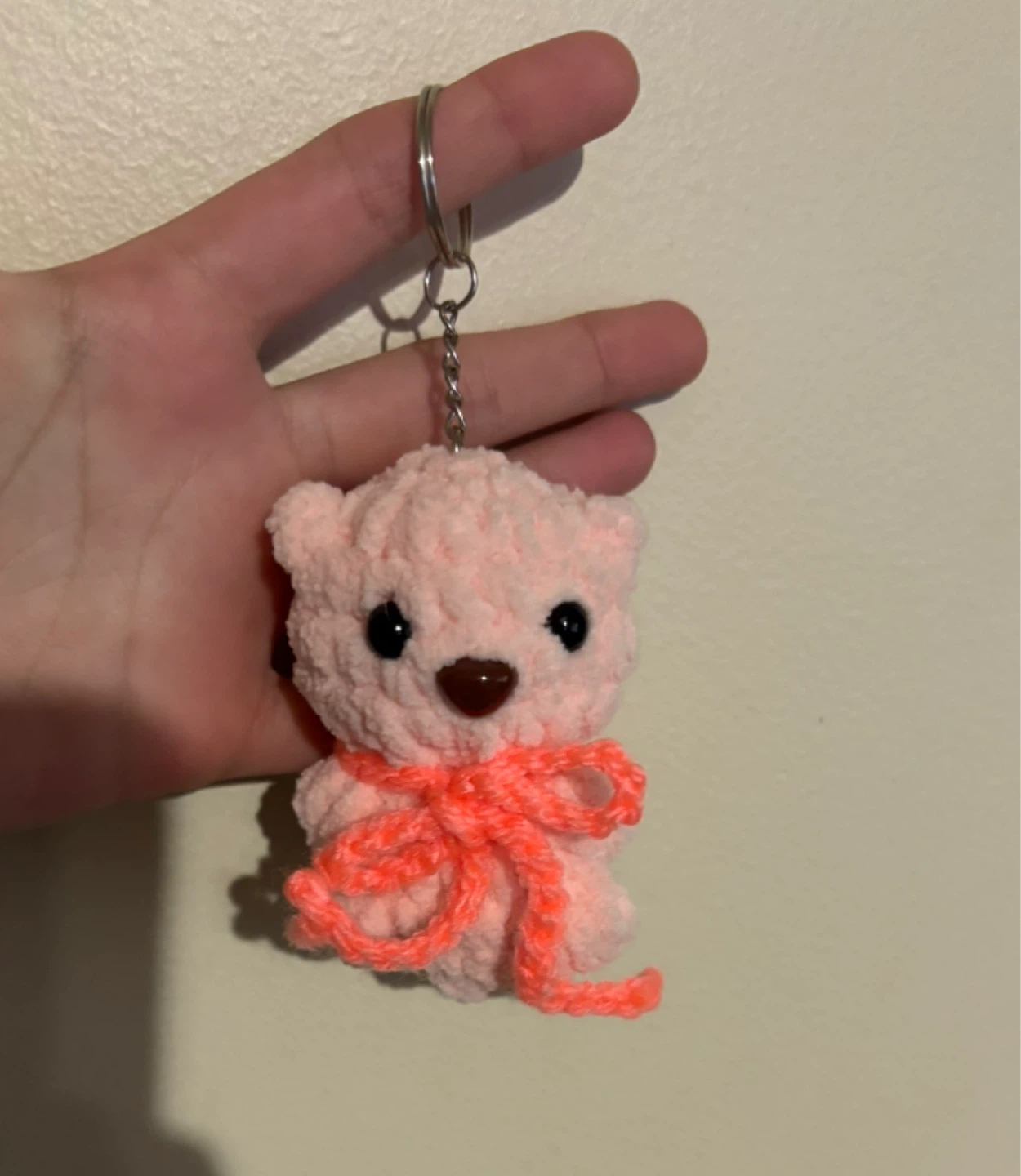 Pink Crochet Bear Keychain