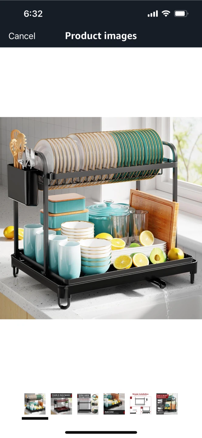 NEW-2 Tier Black Stainless Steel Dish Drying Rack