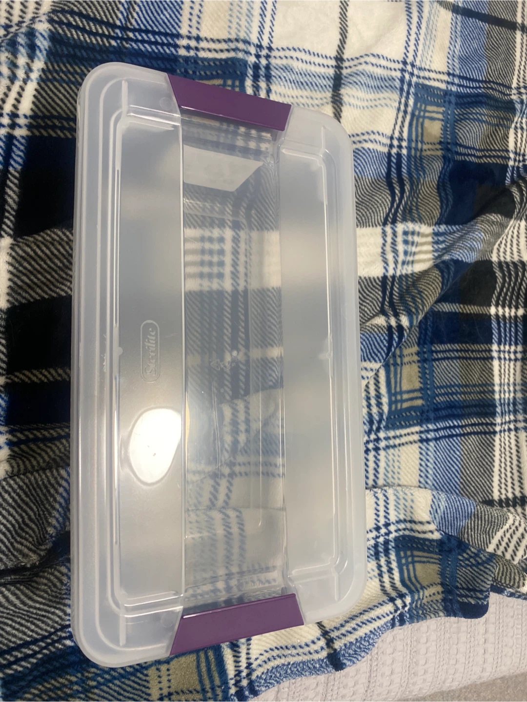 Sterilite Clear Storage Box with Purple Latches