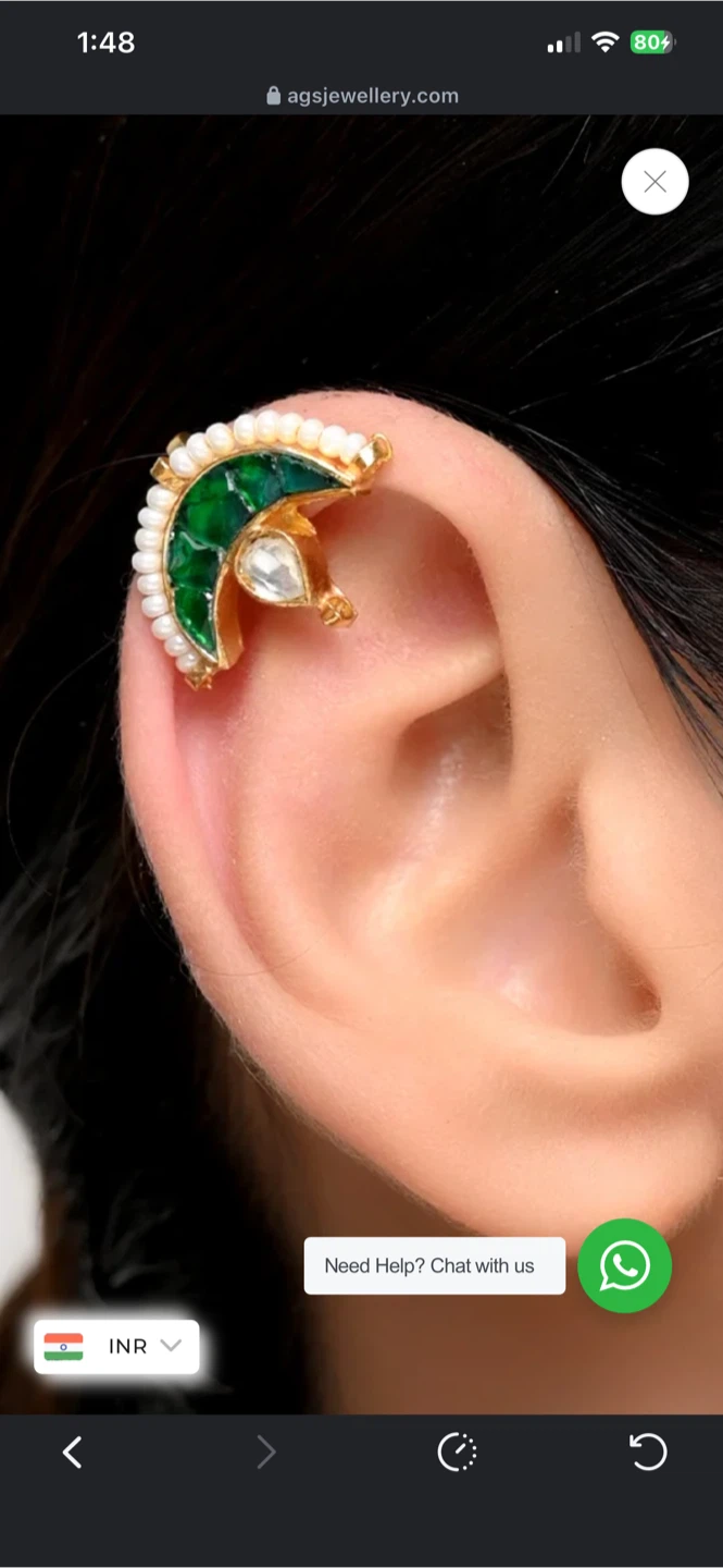 Ear Cuff with Green Enamel and Pearls 🧡