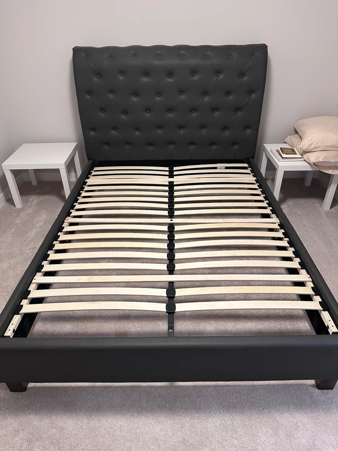 Grey Tufted Faux Leather Bed Frame